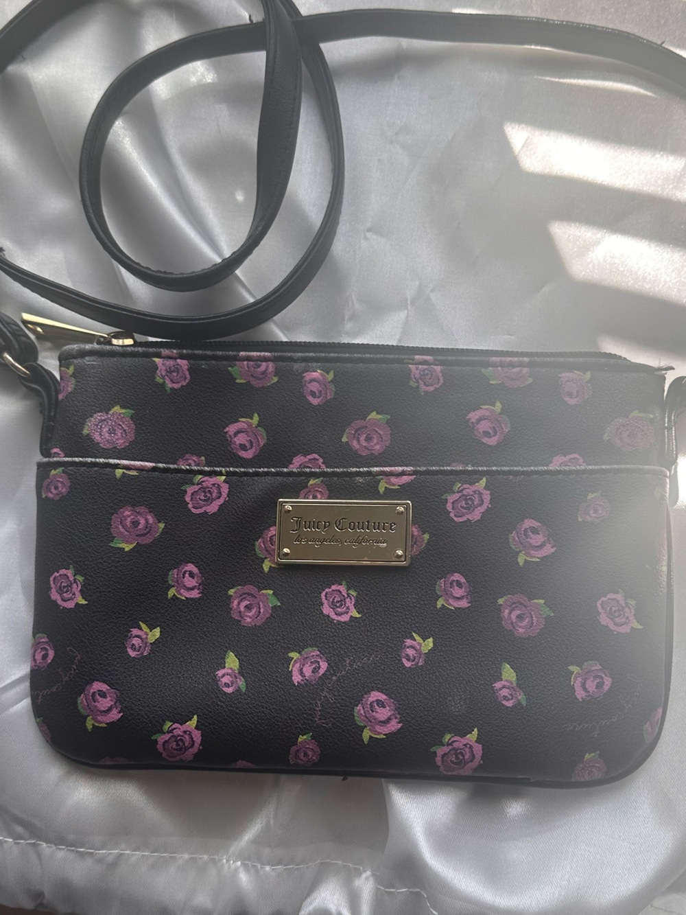 Juicy Couture Black Crossbody with Pink Rose Print - Picture 5 of 5